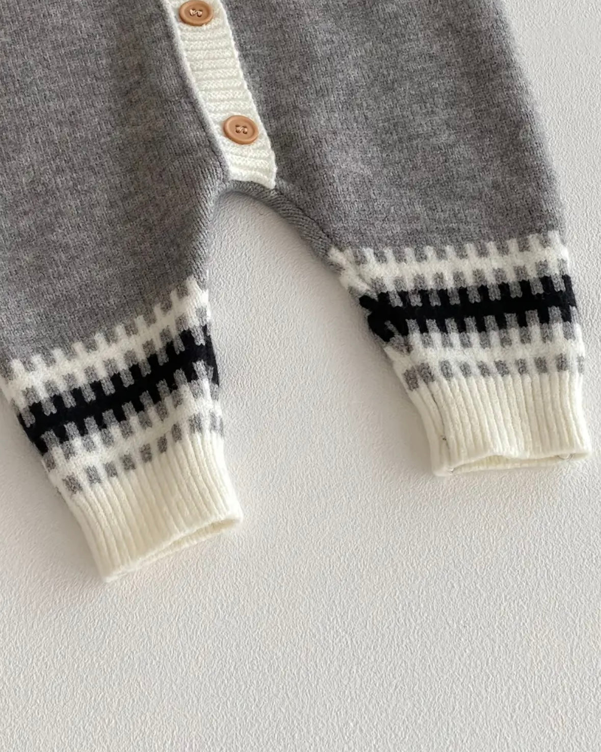 Grey Nordic Knit Baby Romper & Pom-Pom Hat Set – 1-3 Months (Super Soft Winter Outfit)