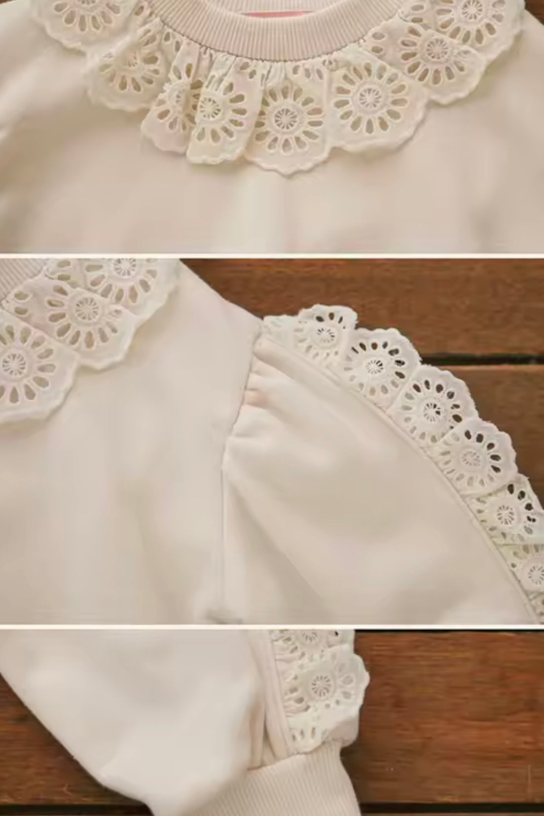 Ivory Lace Puff-Sleeve Sweatshirt – Size 4–5Y | Elegant Girls Boutique Top 