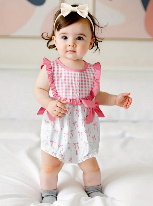 Gingham & Bows Baby Girl Romper – Pink Ruffle One-Piece