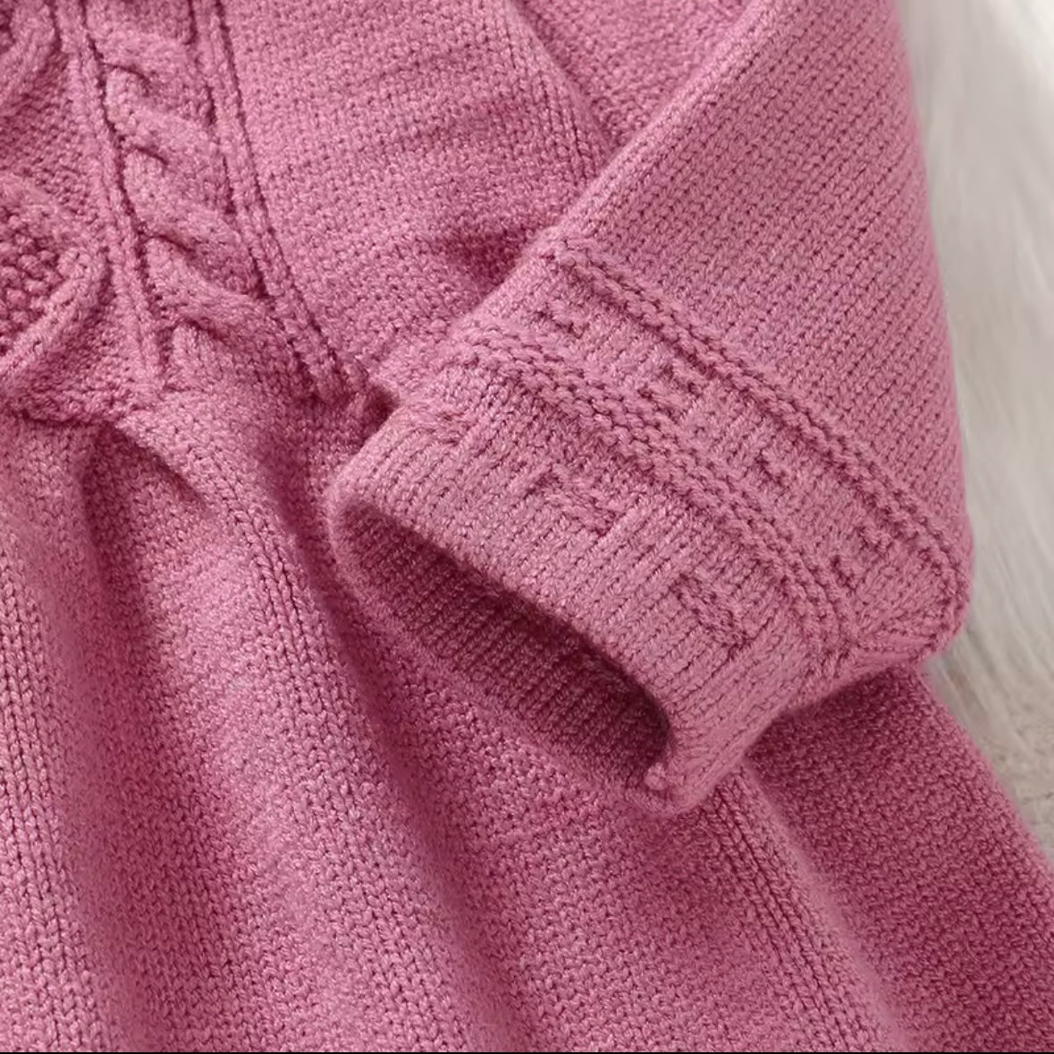 Luxury Knit Baby Sweater Dress • Dusty Rose Cable Knit • Soft Winter Dress • Size 9–12 Months • Holiday Photo Outfit • Adorable & High Quality