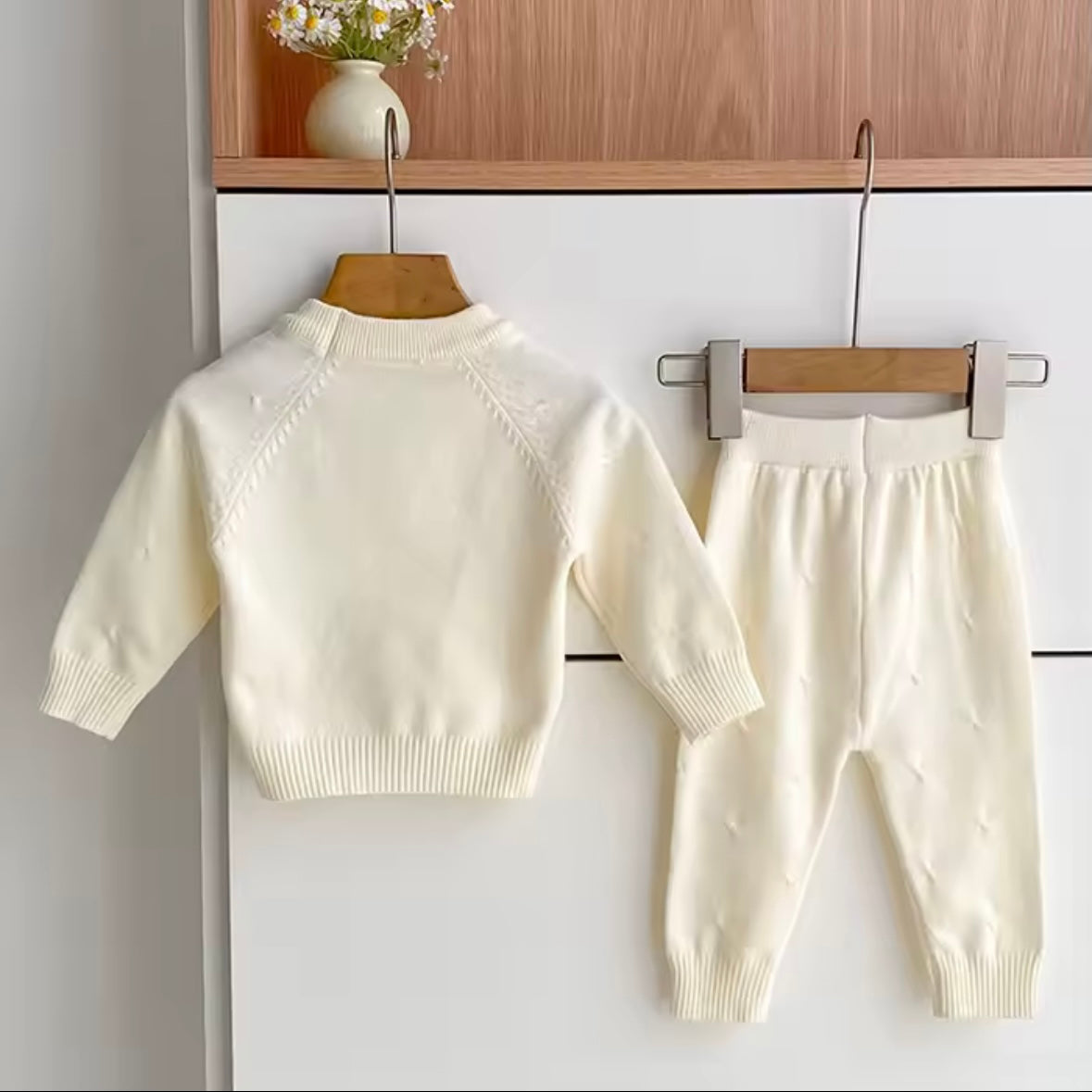 Cream Knit Floral Baby Outfit Set • 12M • Soft 2 Piece Sweater & Pants • Baby Girl Fall Winter Clothes • Cute Photo Outfit • Baby Shower Gift