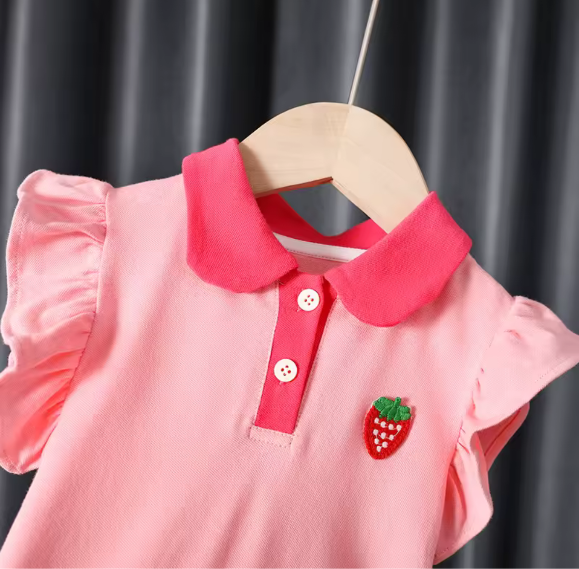 🍓 Strawberry Pink Polo Ruffle Dress – Girls Casual Summer Dress