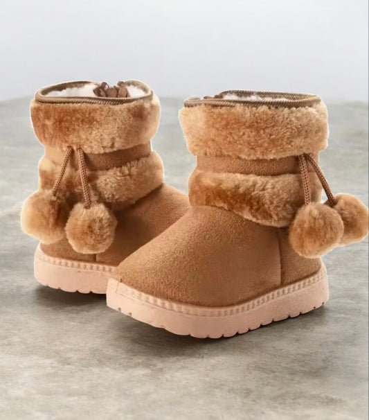❄️ Toddler Girls’ Warm Winter Boots with Pom-Poms – US Size 8 Toddler