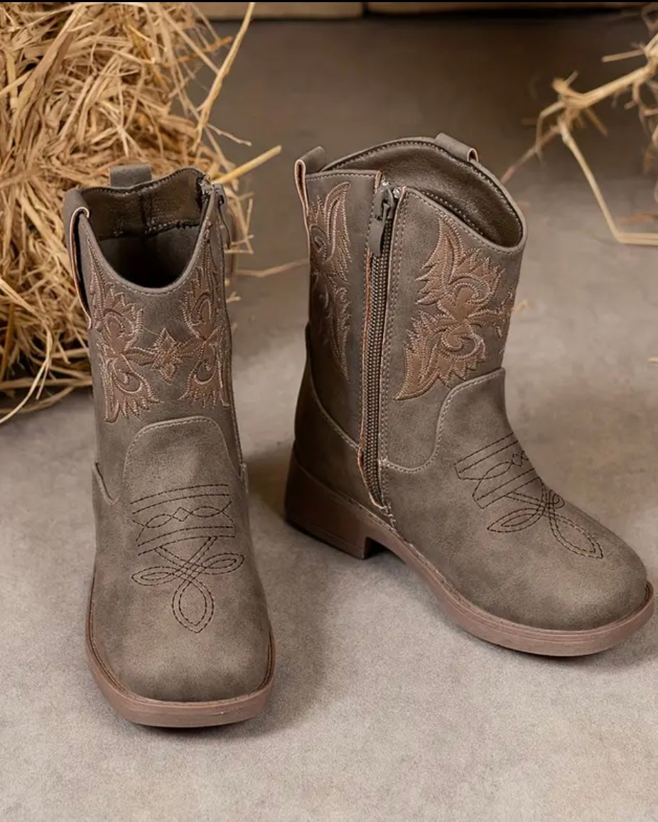 🤠 Kids’ Western Cowboy Boots with Embroidery – US Size 10