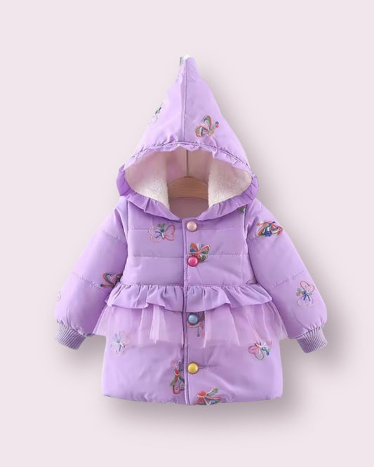 Lavender Butterfly Puffer Coat – Size 2T | Ella🫶’s World