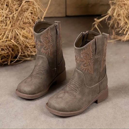 🤠 Kids’ Western Cowboy Boots with Embroidery – US Size 10