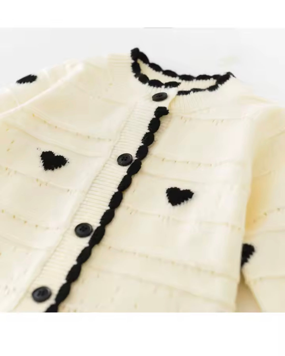Cream Knit Heart Romper – Size 3–6 Months | Black Button Baby Jumpsuit