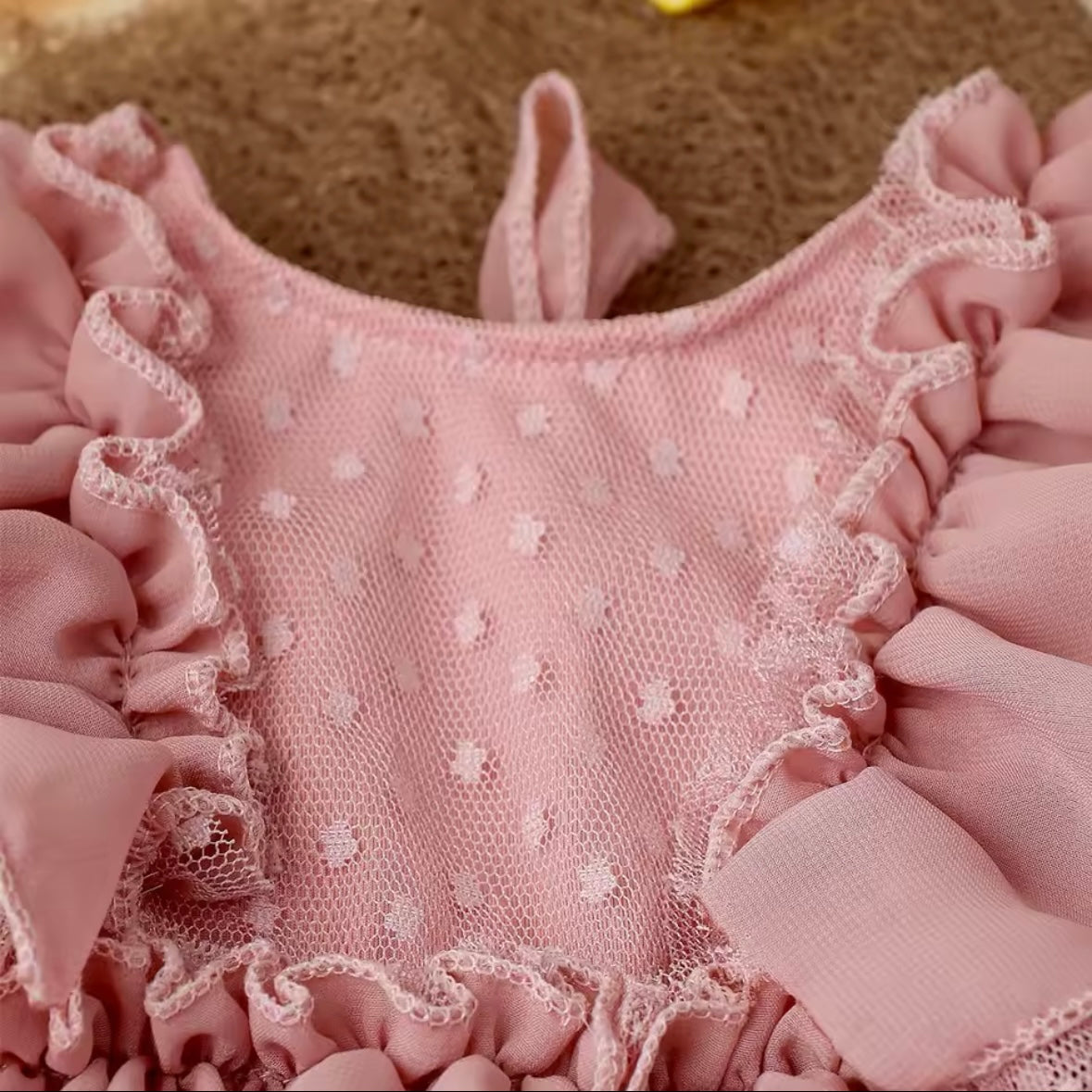 Blush Ruffle Tulle Baby Romper with Matching Headband – Size : Newborn | Pink Layered Chiffon Outfit