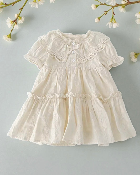 Ivory Lace Baby Dress – Size 2T | Vintage Ruffle Dress with Embroidered Detail & Peter Pan Collar
