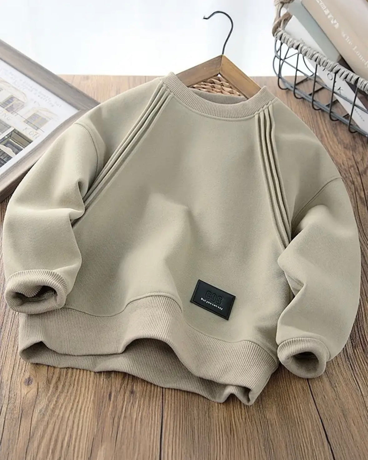 Neutral Beige Kids Sweatshirt – Size 5 | Soft Premium Cotton Pullover | Minimalist Fall & Winter Outfit