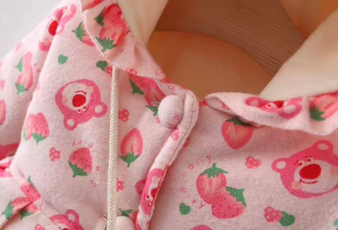 Pink Bunny Hooded Winter Coat with Heart Bag – Size 2-3Y | Warm Padded Toddler Jacket | Adorable Baby Girl Outfit