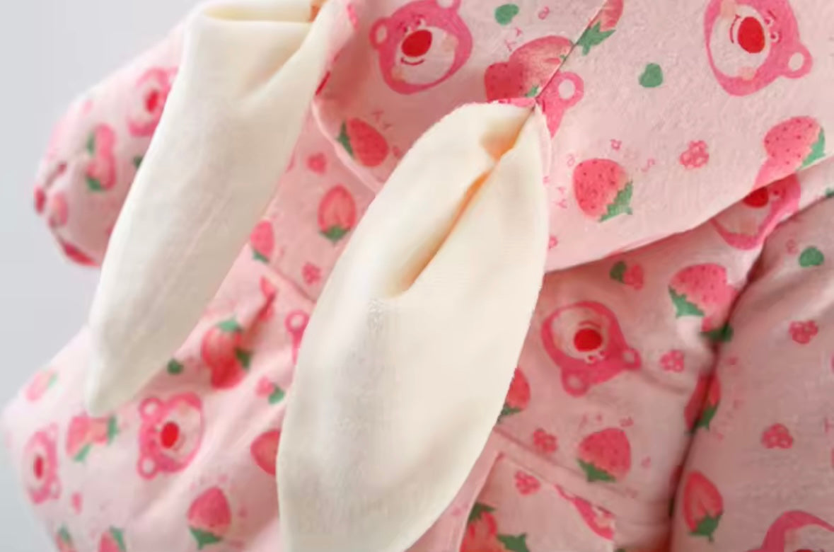 Pink Bunny Hooded Winter Coat with Heart Bag – Size 2-3Y | Warm Padded Toddler Jacket | Adorable Baby Girl Outfit