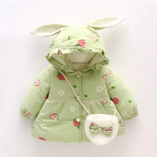 Mint Green Bunny Ear Winter Coat with Heart Bag | Adorable Toddler Jacket | Soft Warm Baby Girl Outfit | Perfect Gift | Ella🫶’s World