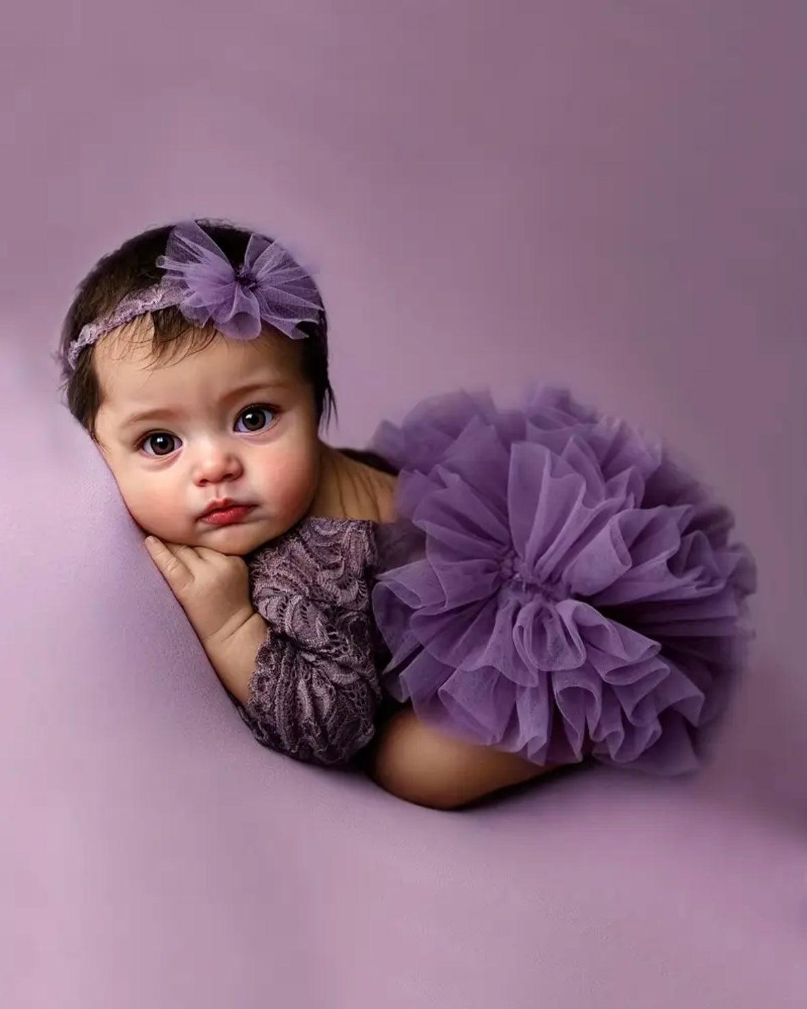 Newborn Purple Tutu Lace Romper Set • Photography Outfit • Violet Baby Photoshoot Set • Newborn Photo Prop • Newborn Lace Bodysuit + Headband