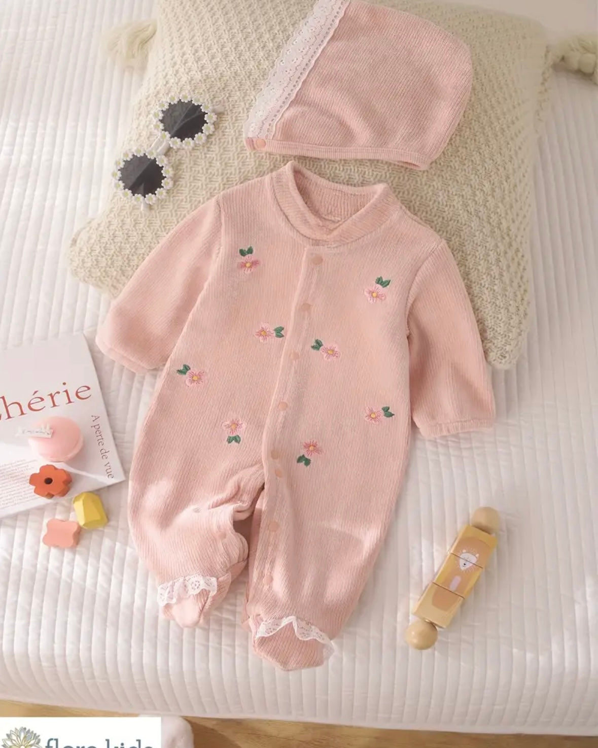 Newborn Pink Knit Romper & Bonnet | Baby Girl Coming Home Outfit | Soft Cozy Winter Pajamas | Photo Outfit | Perfect Gift | Ella’s World