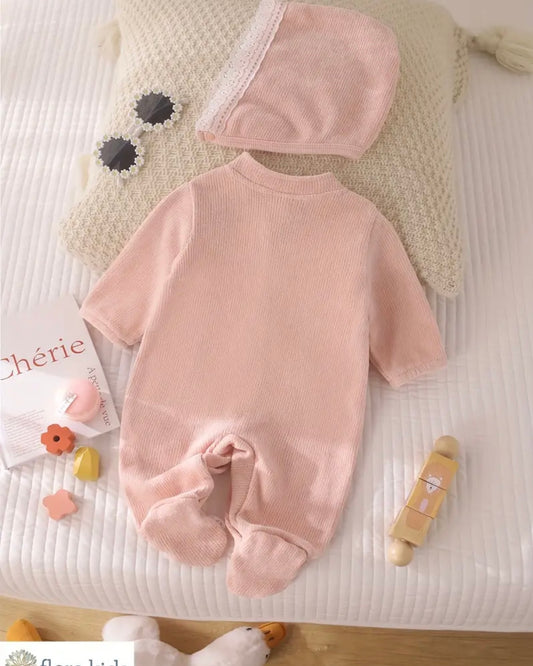 Newborn Pink Knit Romper & Bonnet | Baby Girl Coming Home Outfit | Soft Cozy Winter Pajamas | Photo Outfit | Perfect Gift | Ella’s World