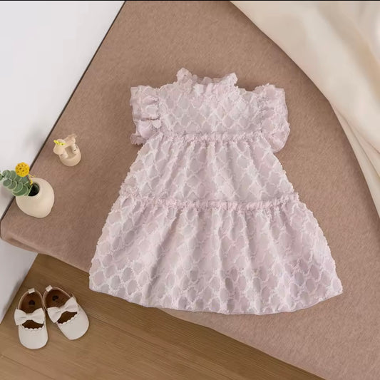 Baby Girl Pink Lace Dress 12 Months Toddler Ruffle Sleeve Special Occasion Dress Birthday Outfit Cake Smash Dress Photo Shoot Dress