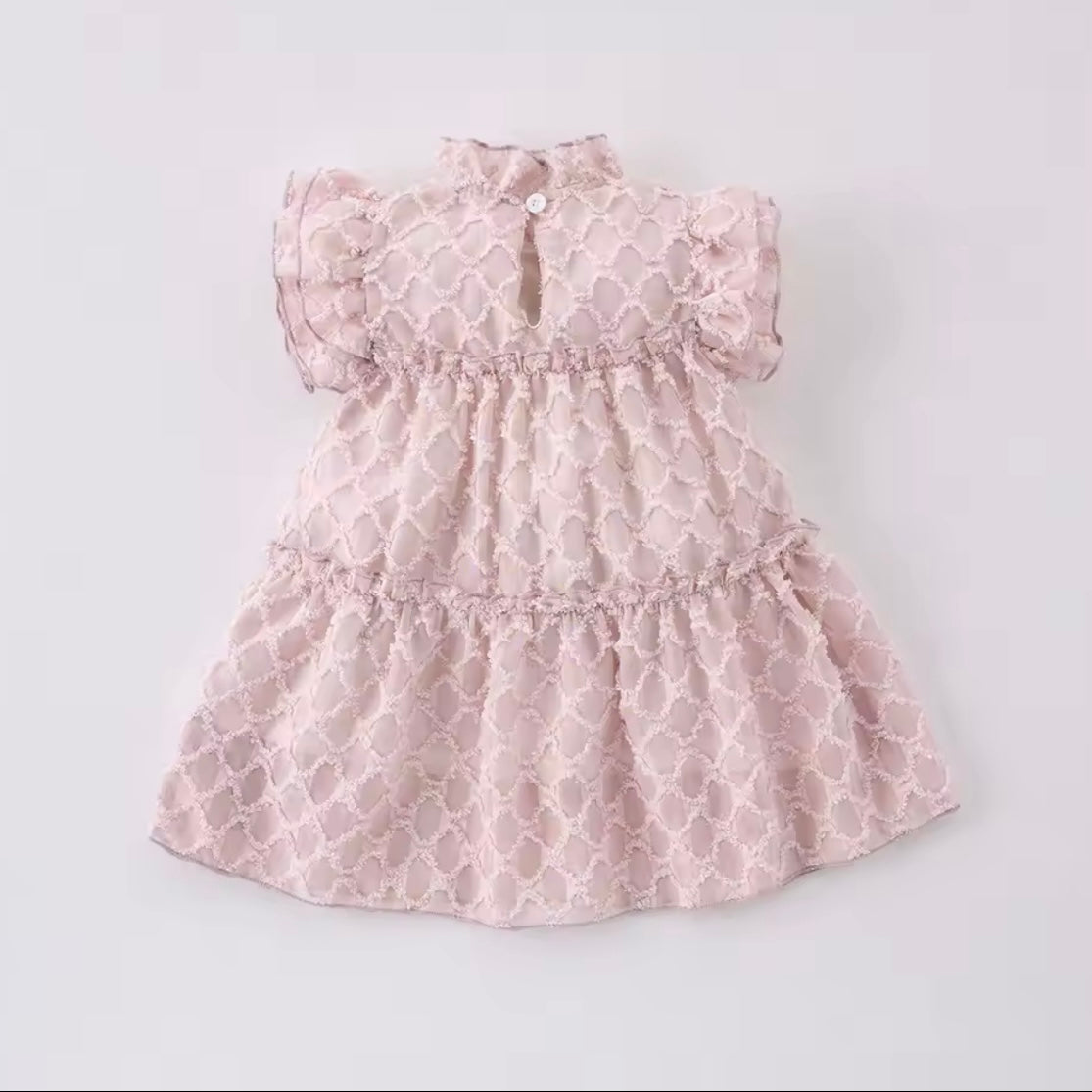 Baby Girl Pink Lace Dress 12 Months Toddler Ruffle Sleeve Special Occasion Dress Birthday Outfit Cake Smash Dress Photo Shoot Dress