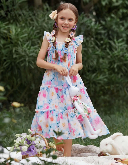 Whimsical Pastel Butterfly Ruffle Dress – Girls’ Sleeveless Summer Outfit