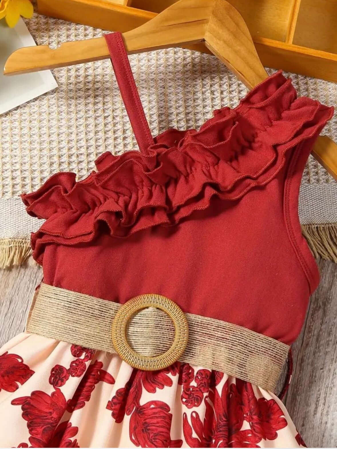 Crimson Bloom One-Shoulder Baby Girl Dress