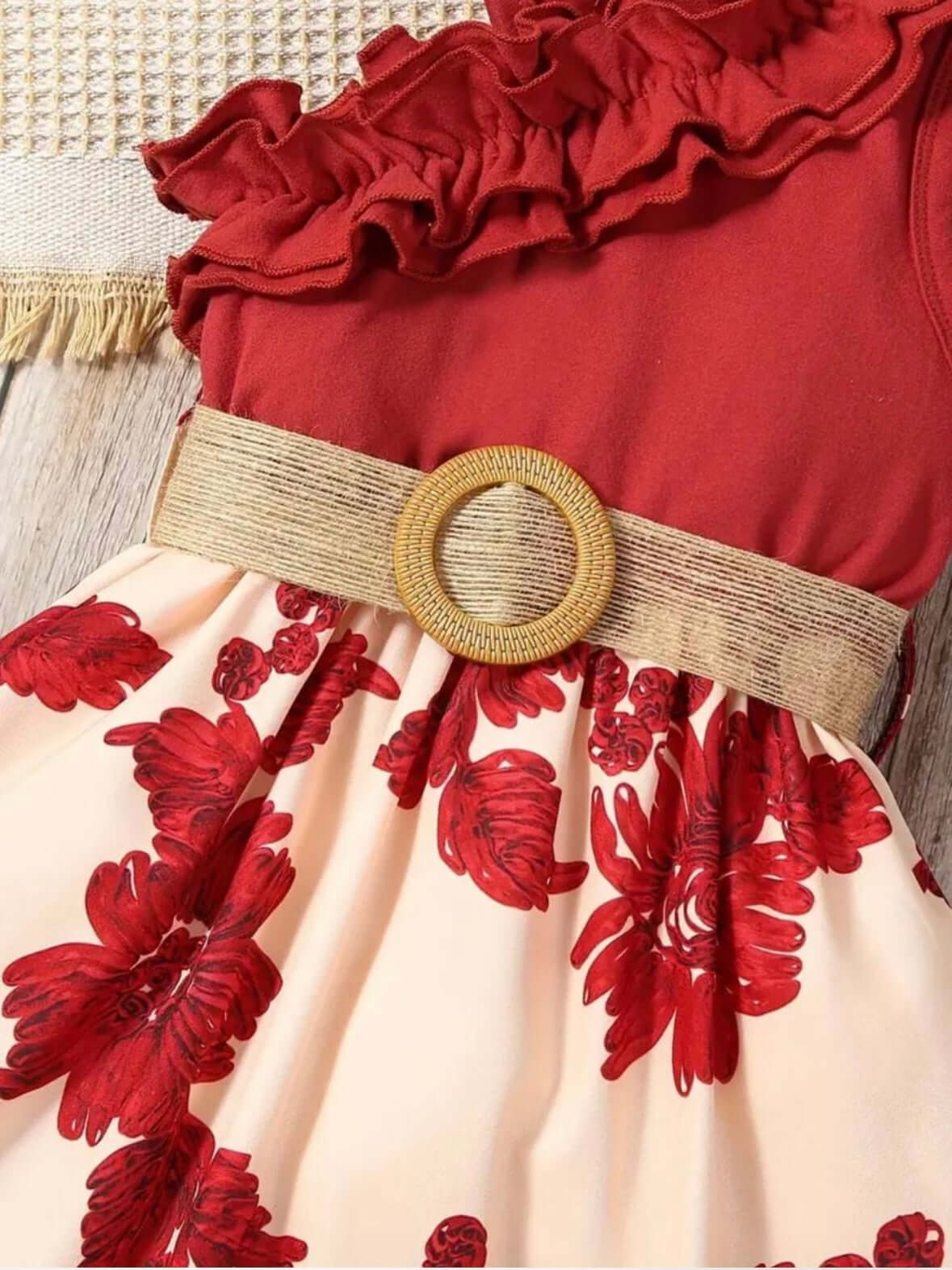 Crimson Bloom One-Shoulder Baby Girl Dress
