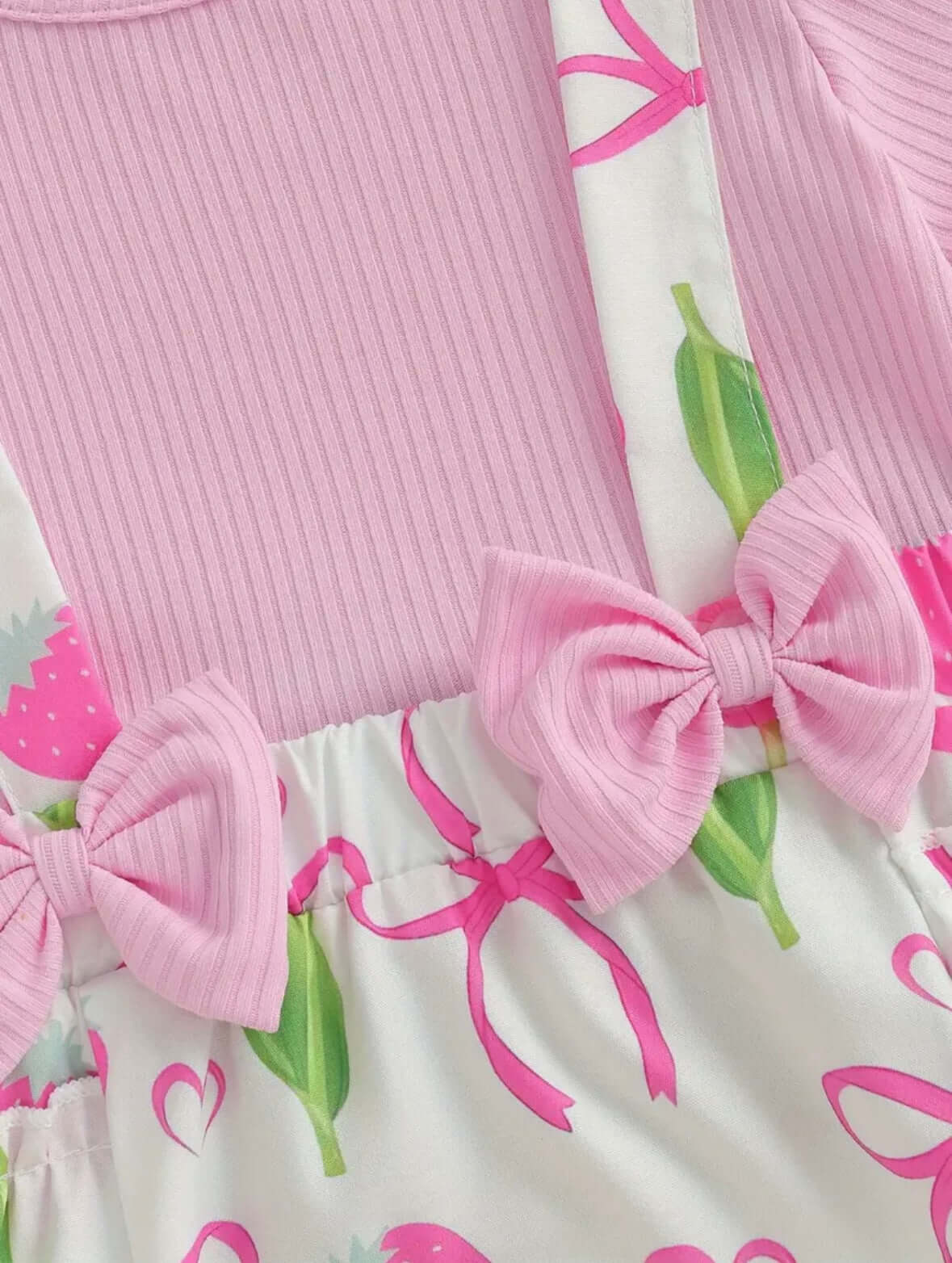 Cherry Pink Baby Girl Outfit – Ruffle Suspender Romper Set with Top & Headband