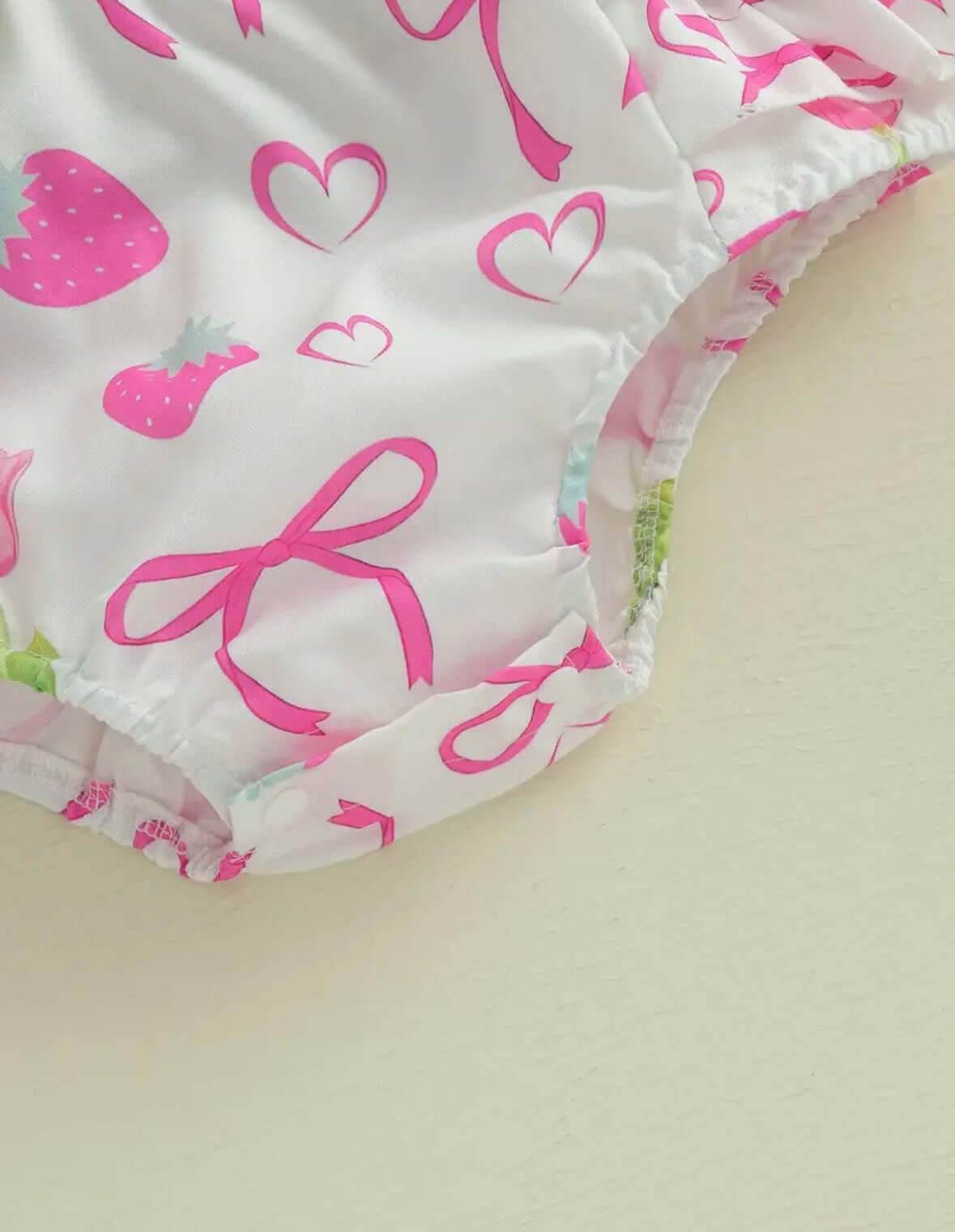 Cherry Pink Baby Girl Outfit – Ruffle Suspender Romper Set with Top & Headband