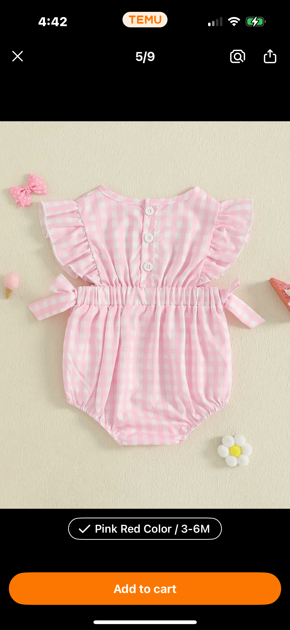 Pink Gingham Baby Girl Romper with Ruffle Sleeves & Bow