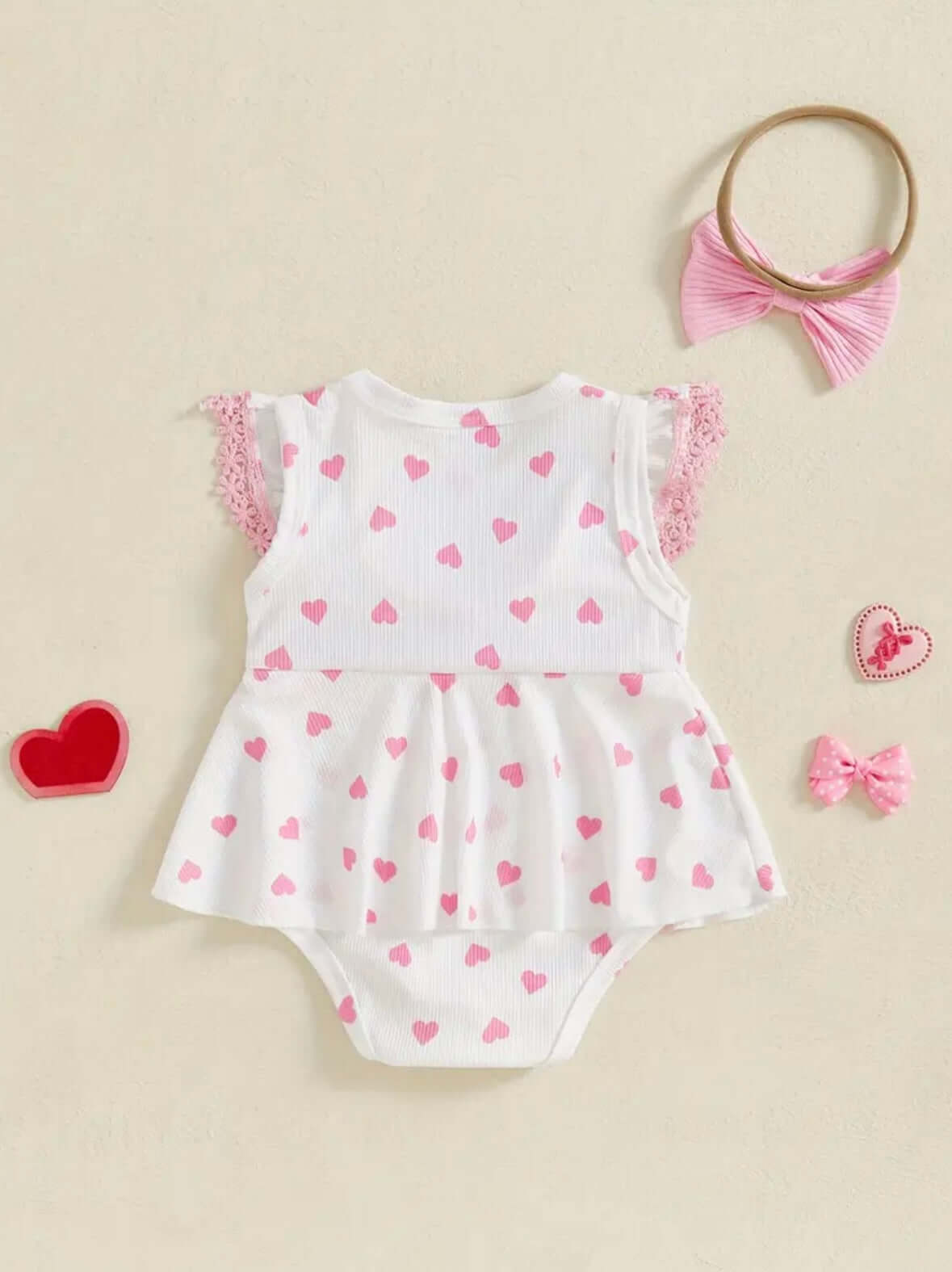 Sweetheart Baby Girl Dress Set – Pink Ruffle Top & Heart Bloomers with Bow Headband