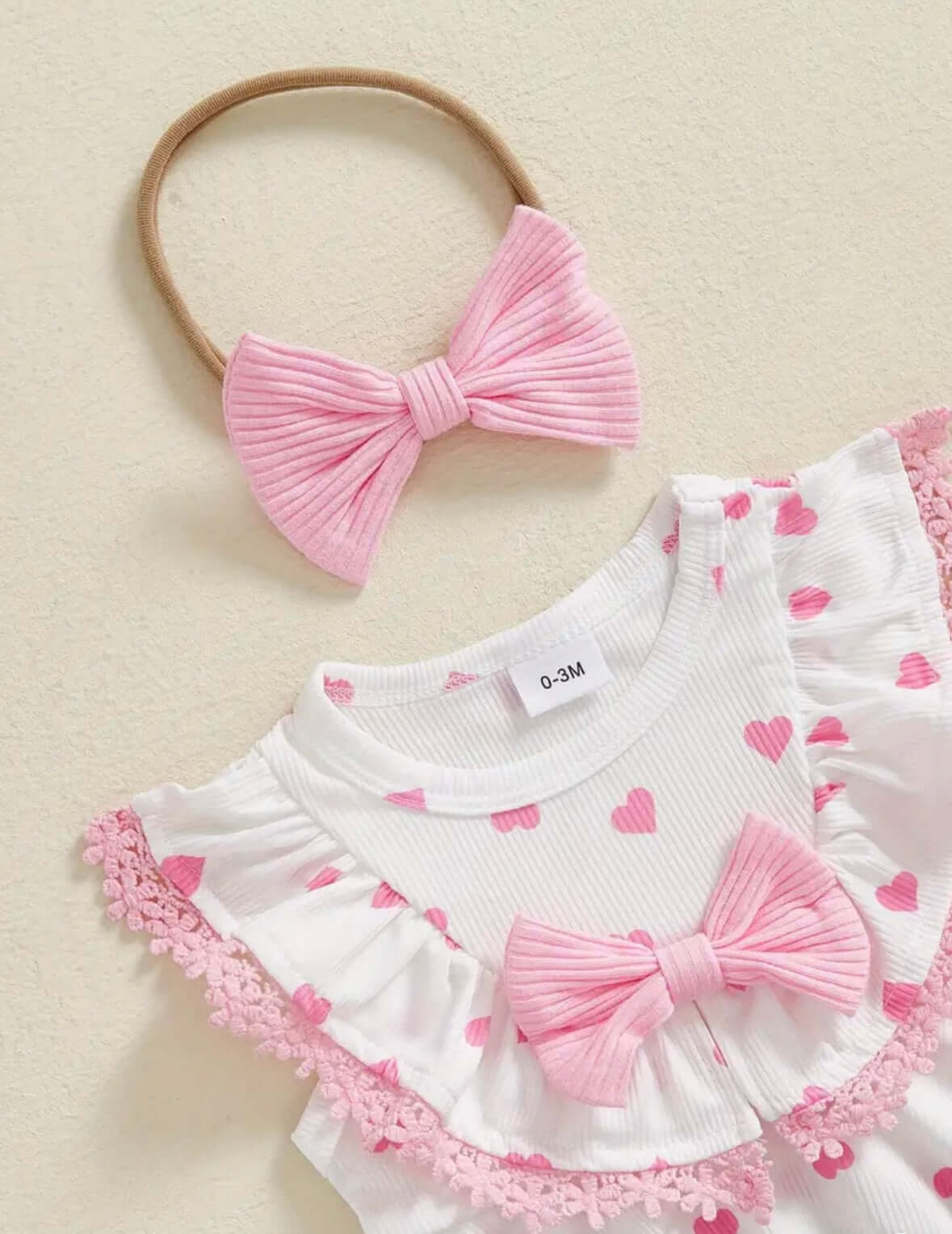 Sweetheart Baby Girl Dress Set – Pink Ruffle Top & Heart Bloomers with Bow Headband