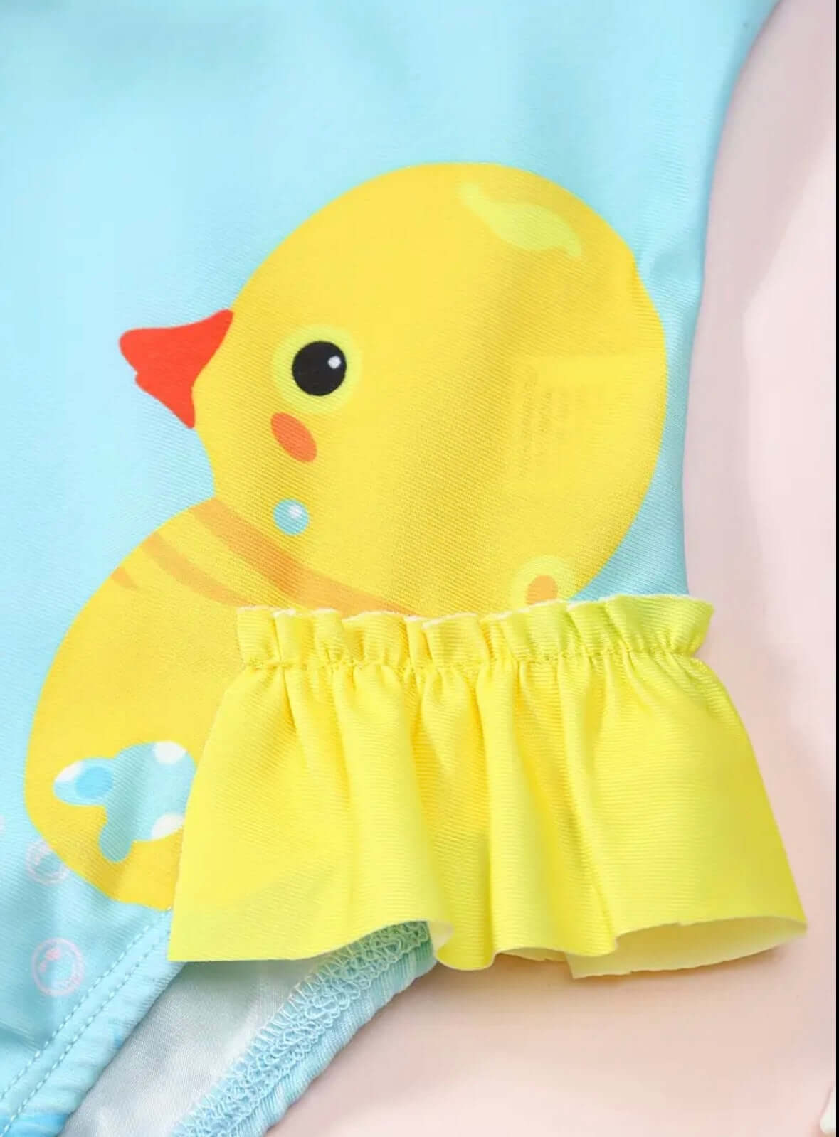 Turquoise Ruffle Baby Swimsuit with Yellow Bows – One-Shoulder Summer Cutie