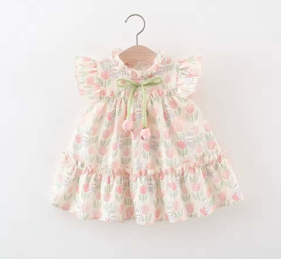 Pastel Tulip Bunny Dress for Toddlers – Ruffle & Bow Detail