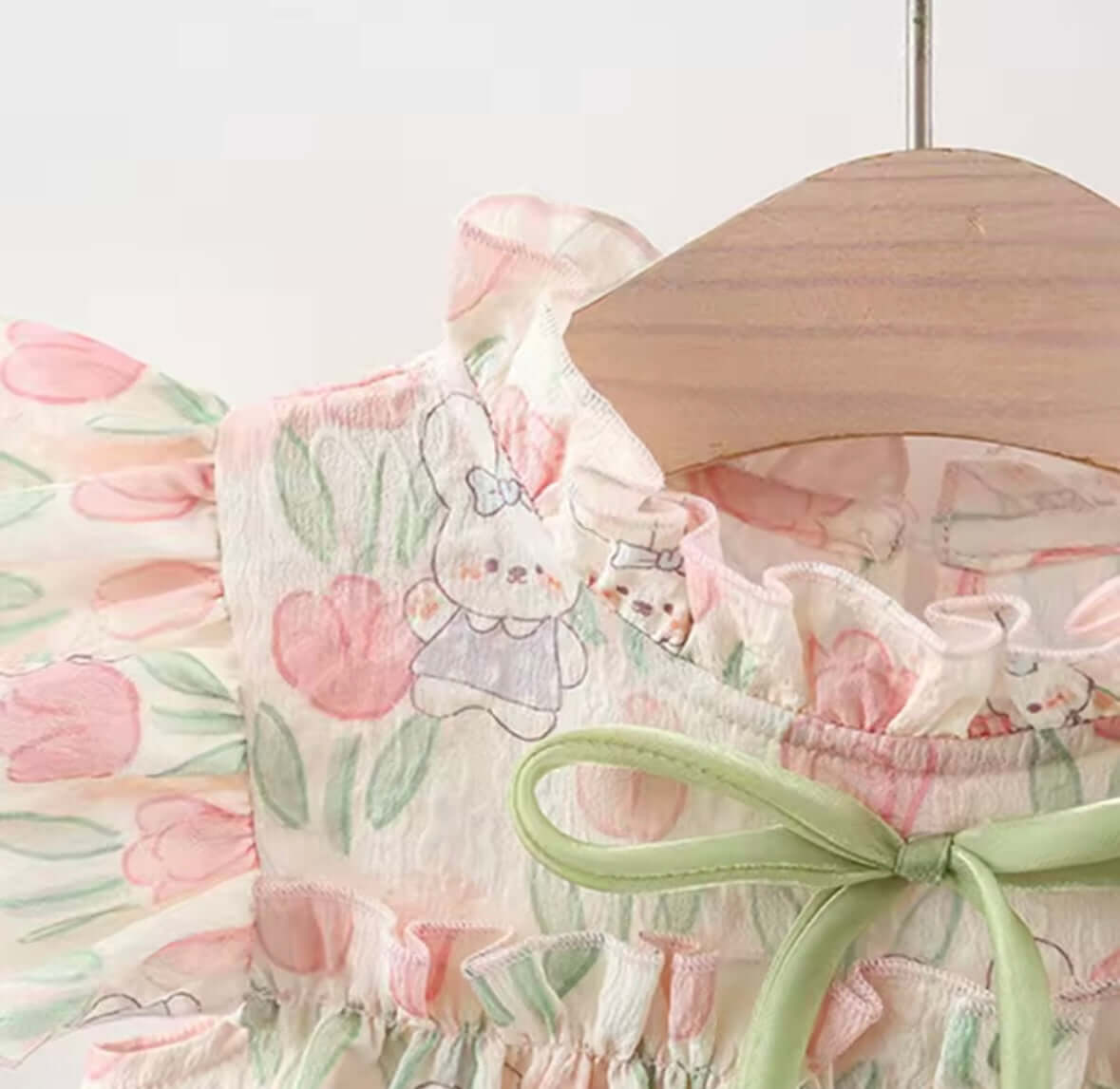 Pastel Tulip Bunny Dress for Toddlers – Ruffle & Bow Detail