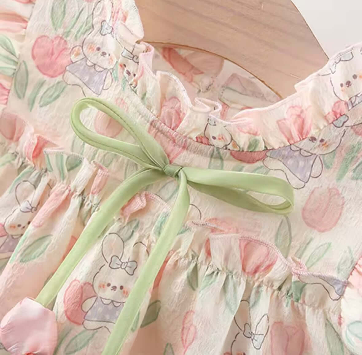 Pastel Tulip Bunny Dress for Toddlers – Ruffle & Bow Detail