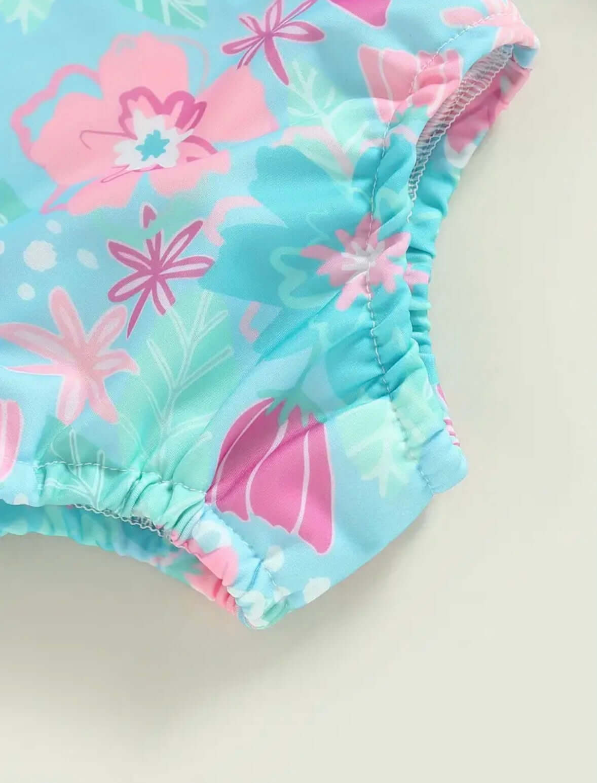 Floral Ruffle Baby Girl Swimsuit with Pink Bow – One-Piece