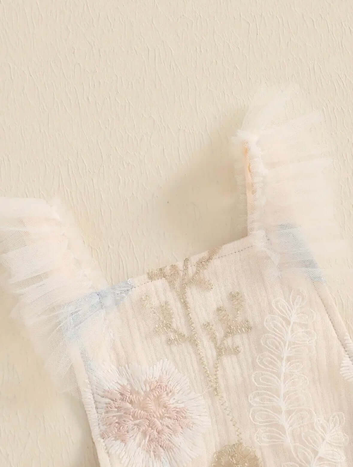 Floral Embroidered Tulle Baby Romper – Soft Cre