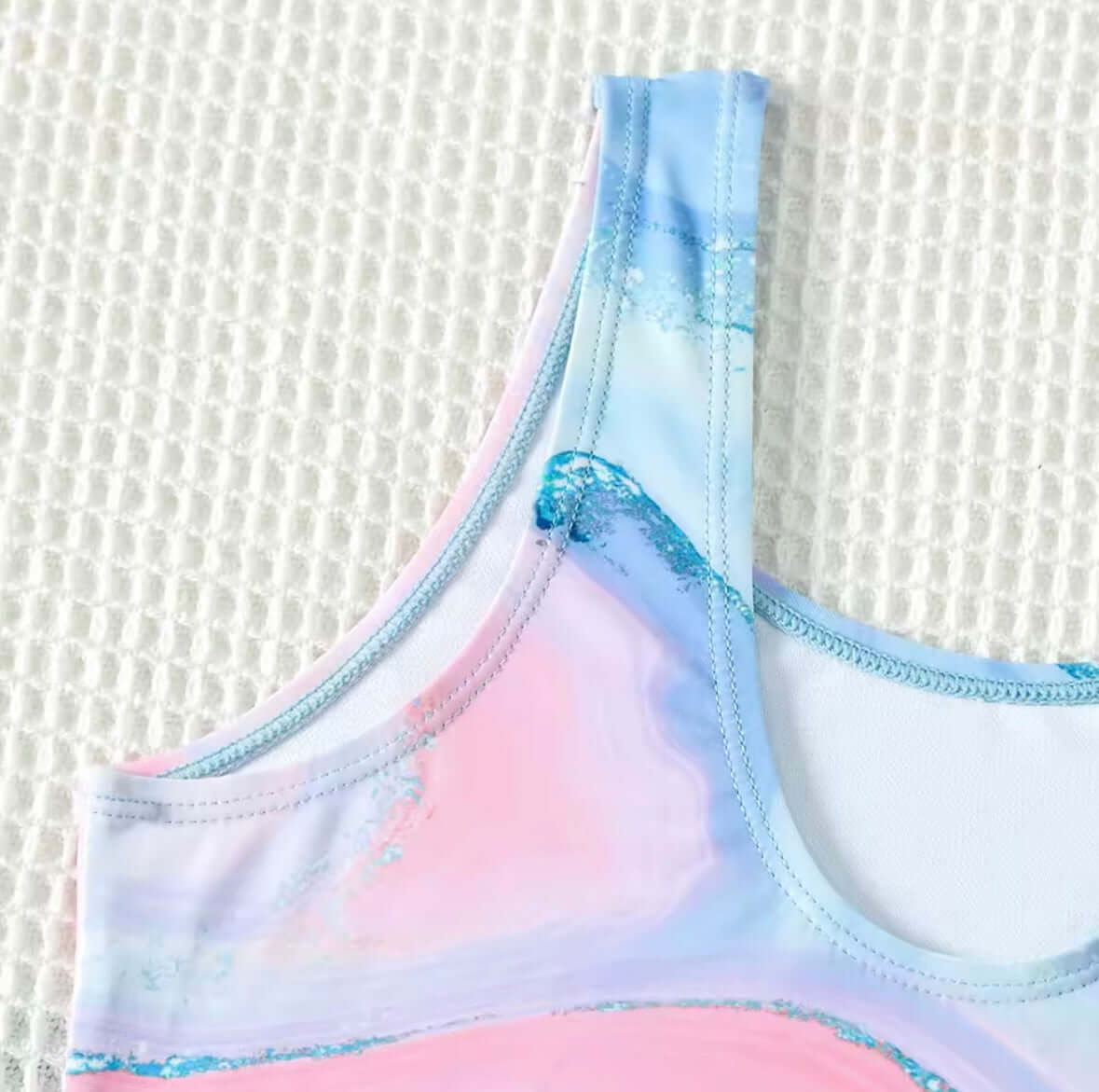 Girls’ Marble Swirl Cutout One-Piece Swimsuit – Pink & Blue