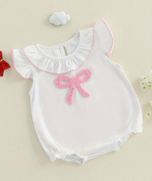 Pink Bow Baby Bubble Romper – Angel Flutter Edition