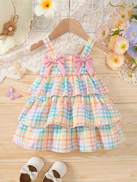 Pastel Rainbow Gingham Ruffle Dress – Baby Girl