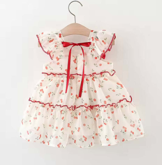 🍒 Cherry Sweetheart Ruffle Baby Dress – Red Bow Edition
