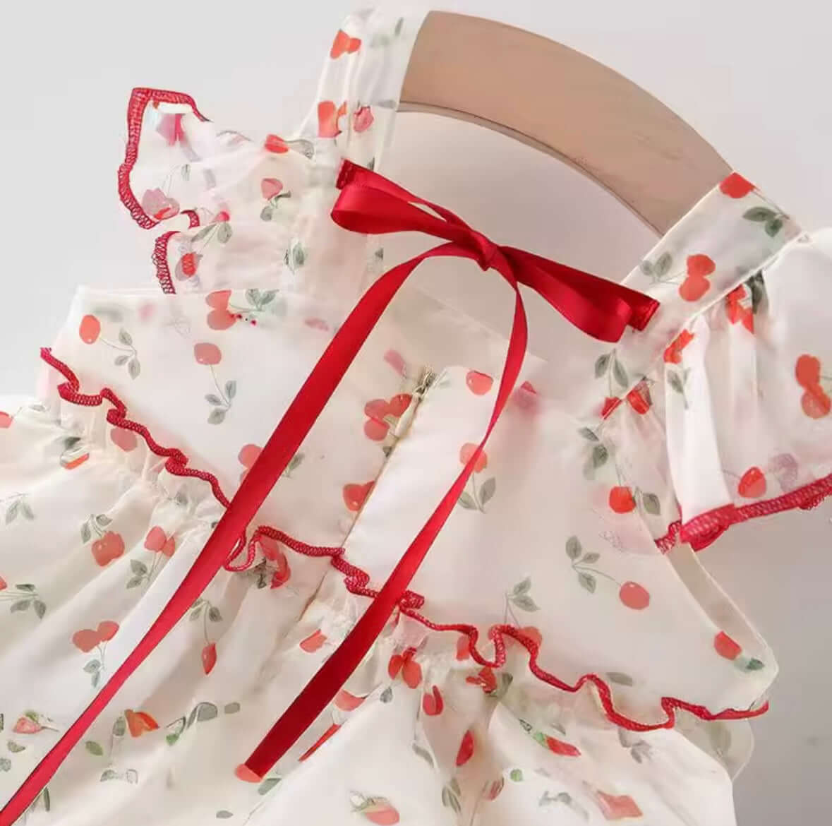 🍒 Cherry Sweetheart Ruffle Baby Dress – Red Bow Edition