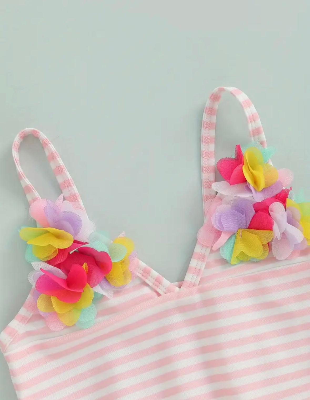 Pink Striped Floral Baby Girl Swimsuit – Ruffle Skirt One-Piece