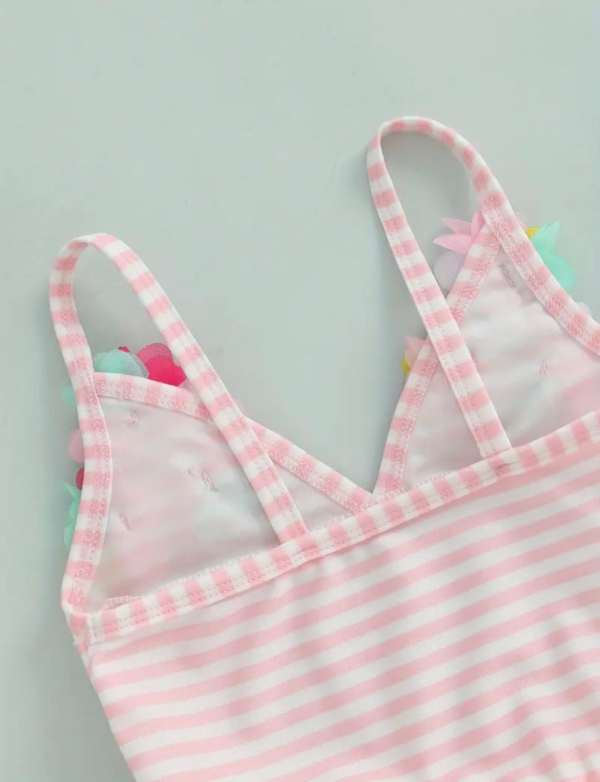 Pink Striped Floral Baby Girl Swimsuit – Ruffle Skirt One-Piece