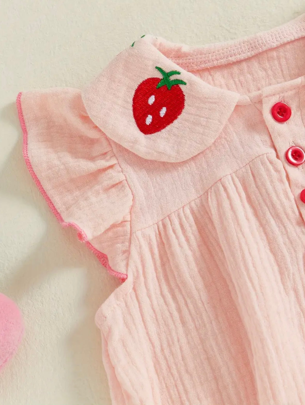 🍓 Strawberry Collar Baby Girl Romper – Soft Muslin Cotton