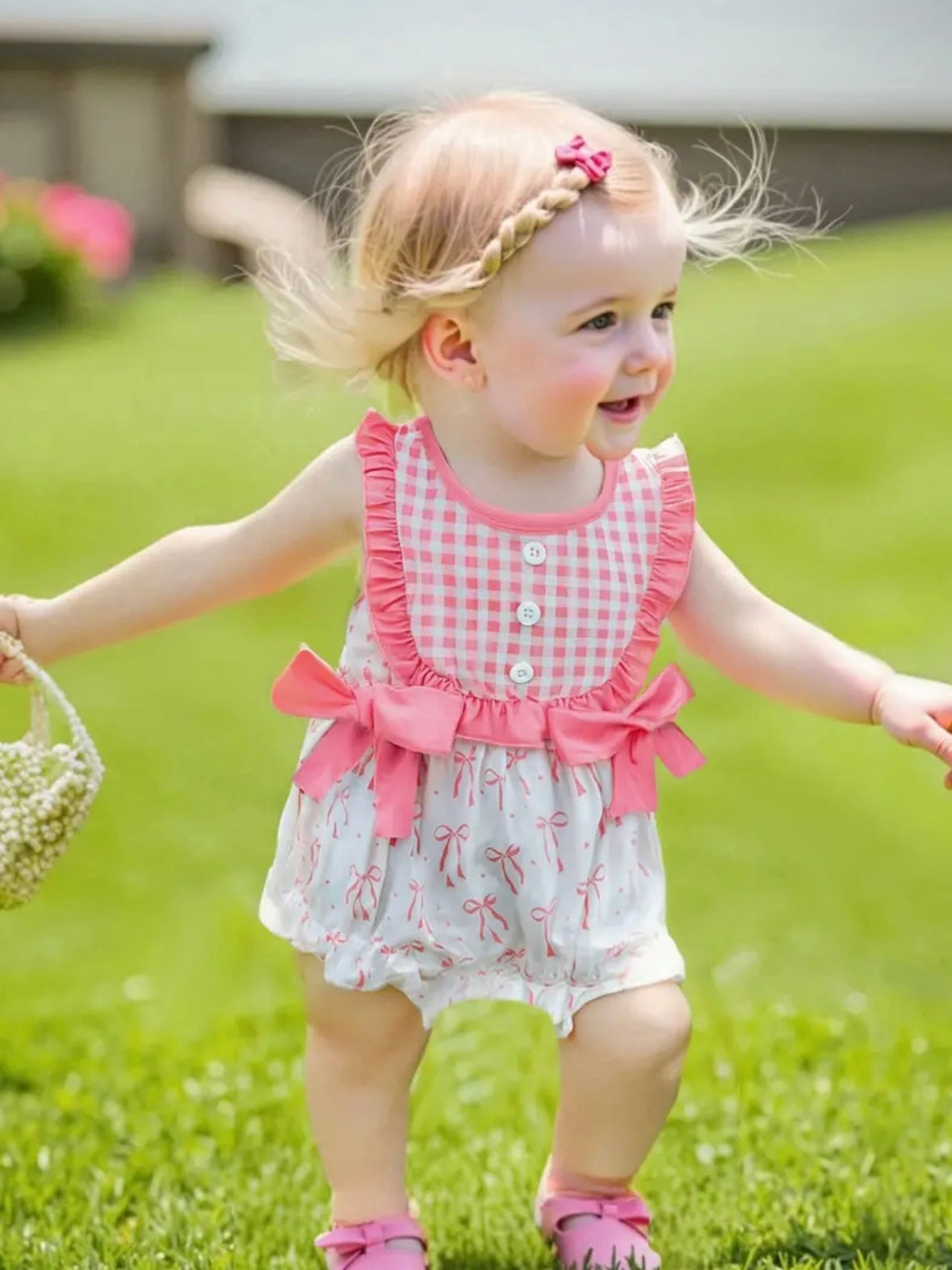 Gingham & Bows Baby Girl Romper – Pink Ruffle One-Piece