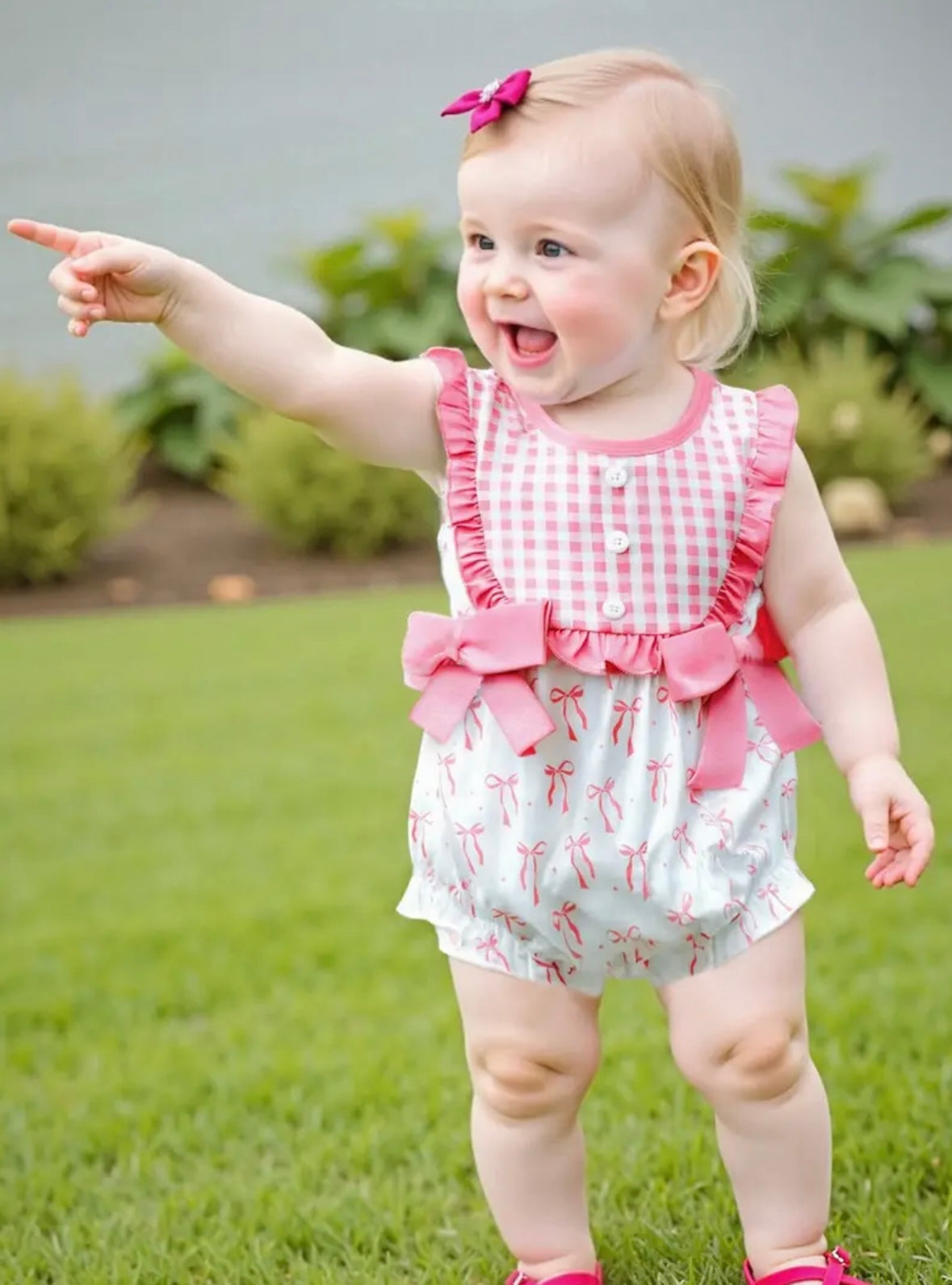 Gingham & Bows Baby Girl Romper – Pink Ruffle One-Piece