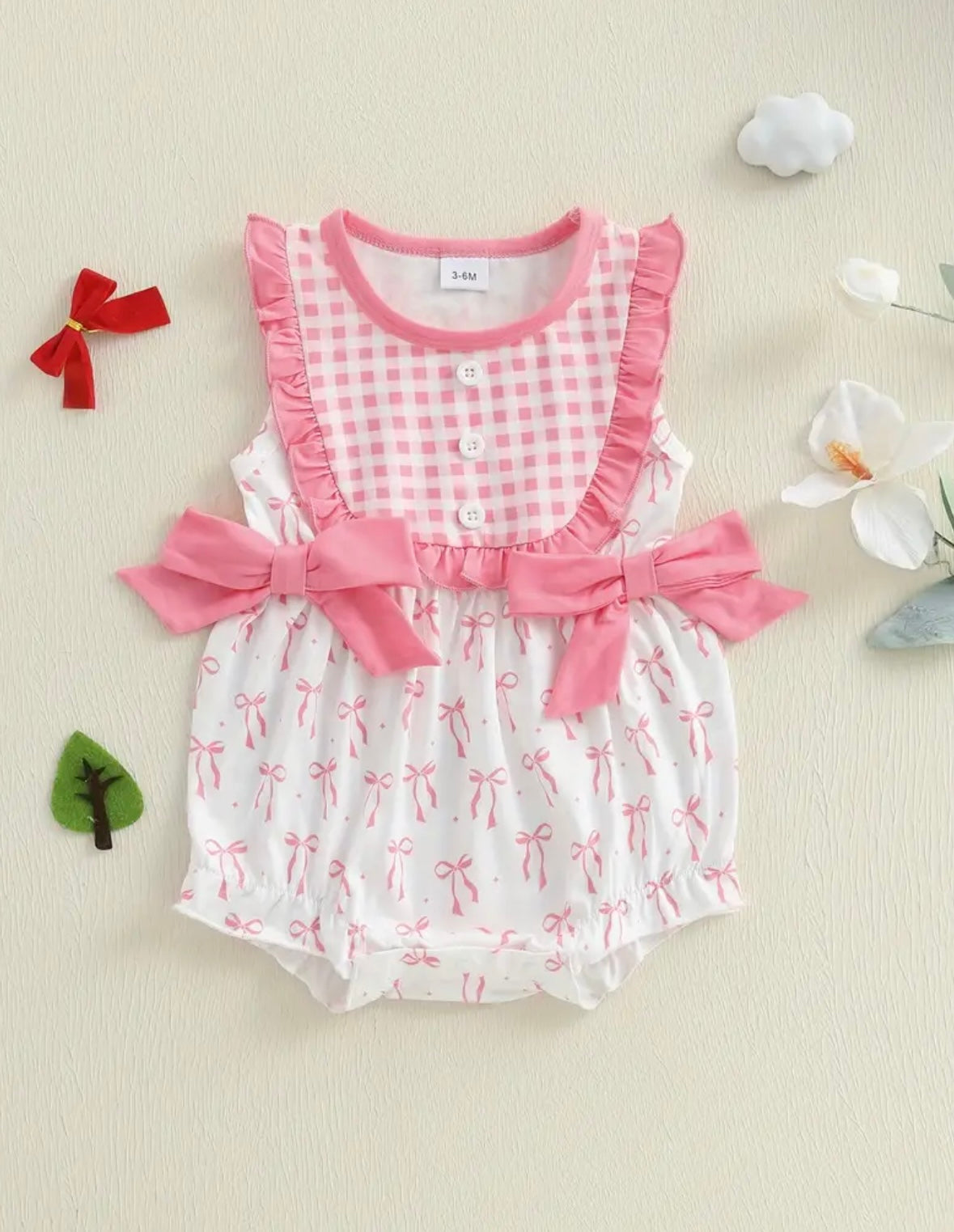 Gingham & Bows Baby Girl Romper – Pink Ruffle One-Piece