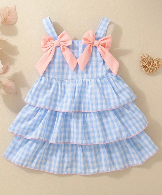 Blue Gingham Tiered Bow Dress – Baby & Toddler Girl Summer Sundress