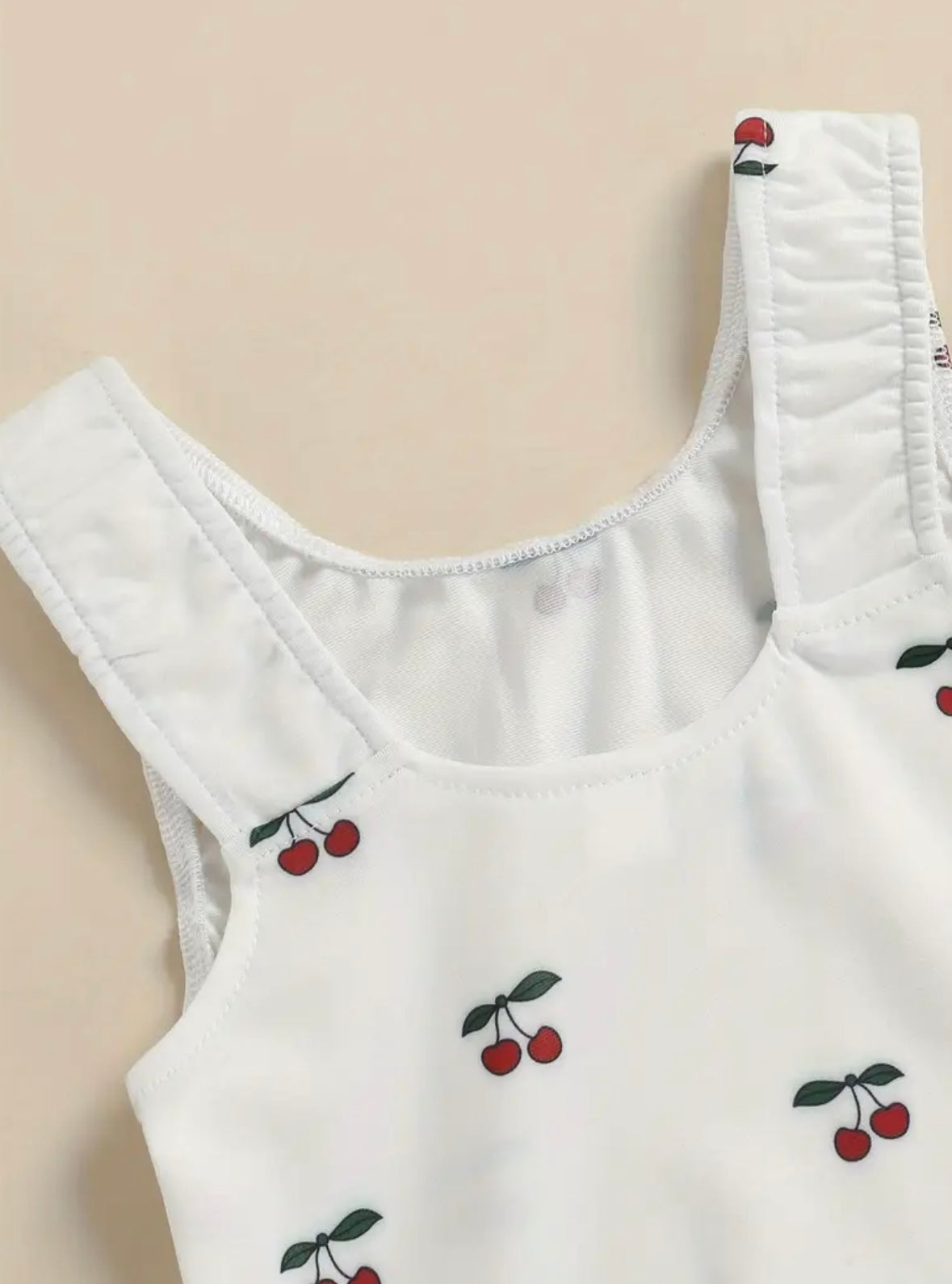 Cherry Sweetheart Baby Girl Swimsuit – White One-Piece with Ruffle Peplum