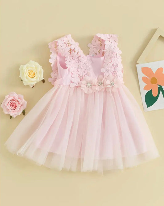 🌸 Pink Lace Blossom Tulle Dress 🌸